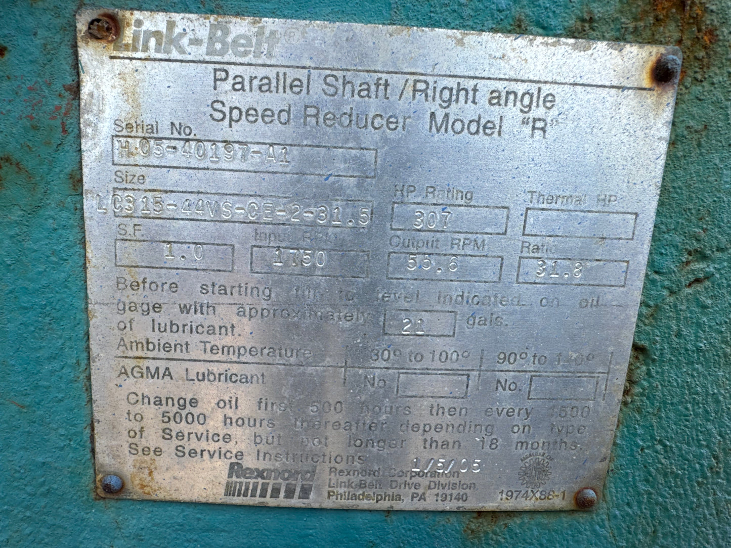 USED Link-Belt Rexnord Parallel Shaft / Right Angle Speed Reducer Model "R"