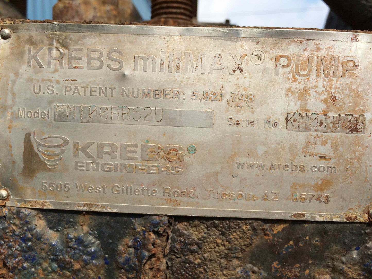 Bomba para lodos Krebs Millmax MM100 con motor de 50 hp
