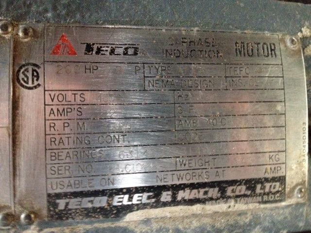 TECO, 200 HP, Electric Motor